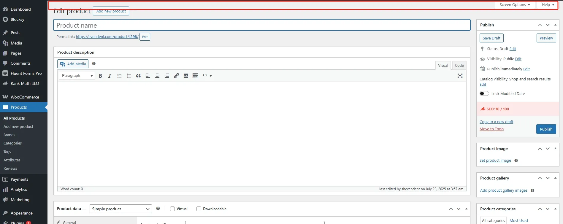 WooCommerce Product Edit Screen Toolbar Overlap Solution.webp